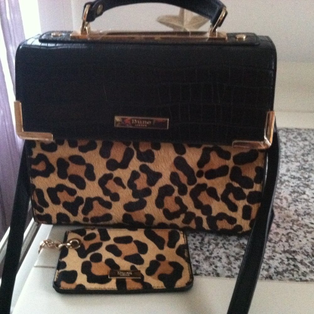 NWOT Dune Leopard and red leather bag with coin purse